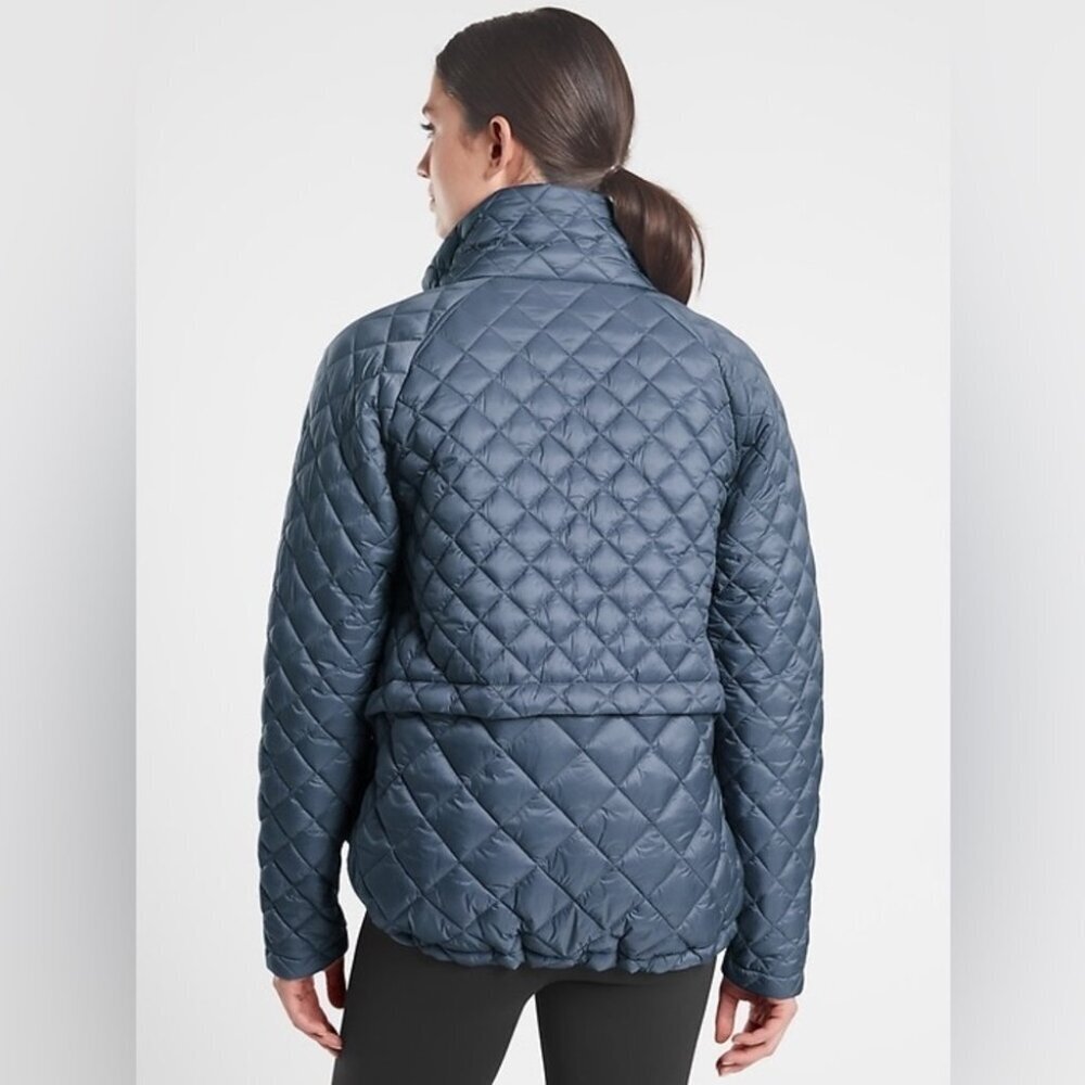 Athleta Navy Blue Quilted Whisper Featherless Jacket Full Zip Coat Performance - Picture 3 of 14